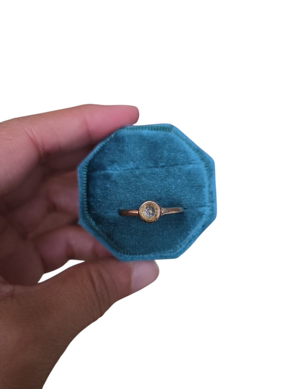 Size 8 Tarnished Gold Solitaire Bezel-Set Diamond Ring